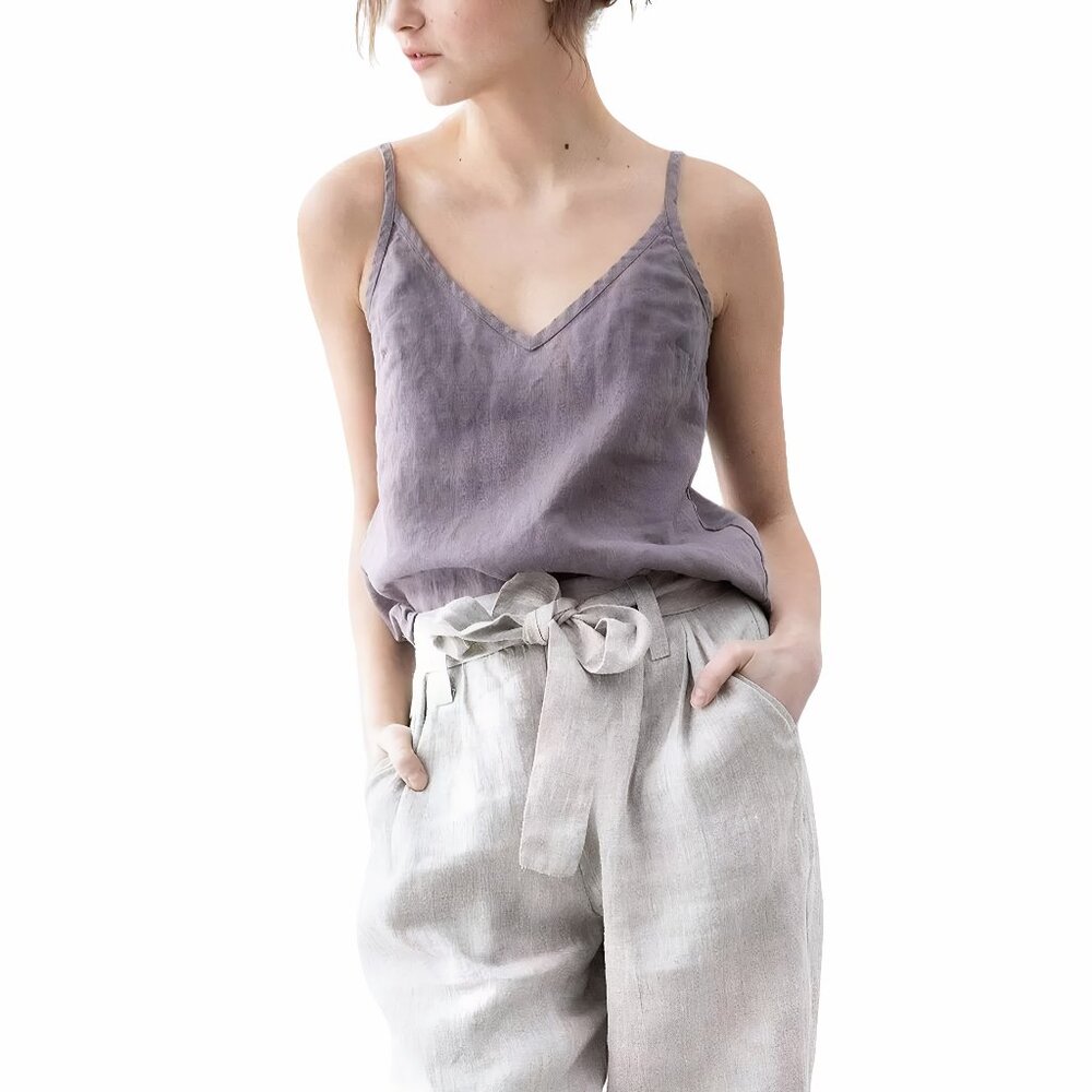 Linen V-Neck Camisole Tank Top - Lavender